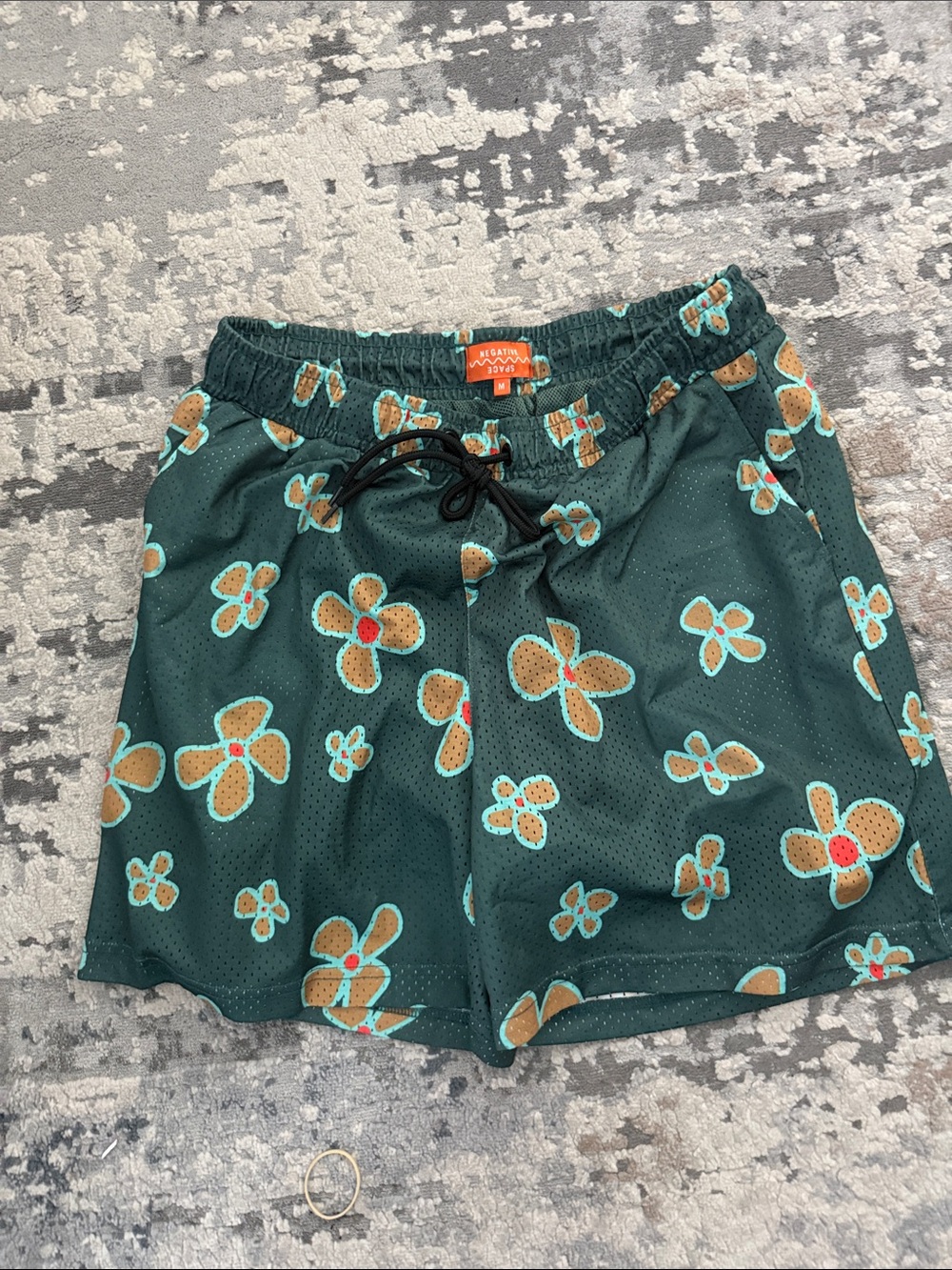 Reformation Green Floral Drawstring Shorts